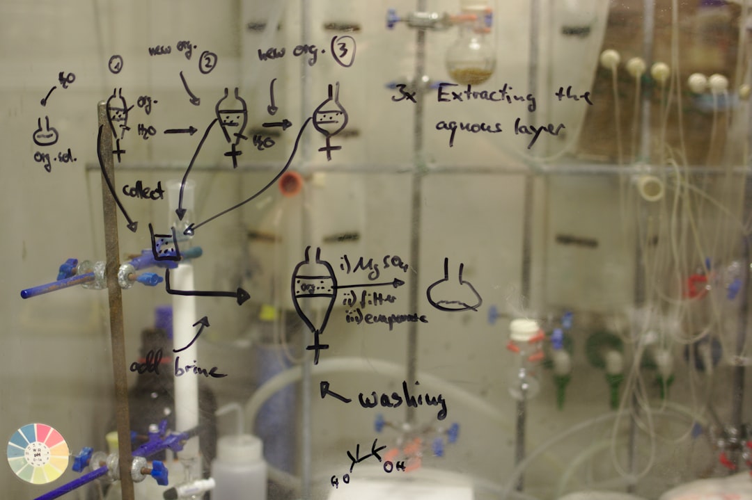 Work up of a reaction sketched on fume hood sash glass